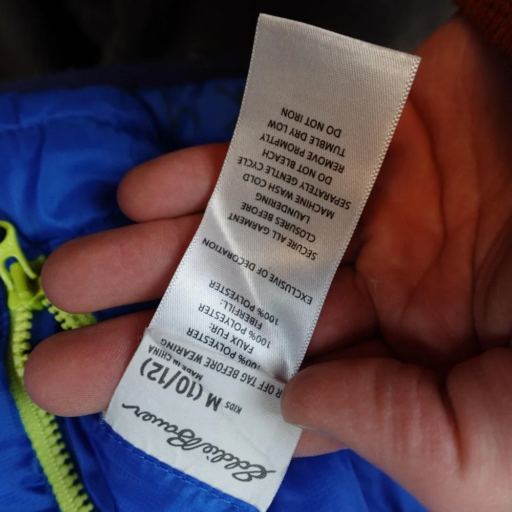 Eddie Bauer Jacket Kids Medium 10/12 Blue Reversible Hooded Sherpa Puffer